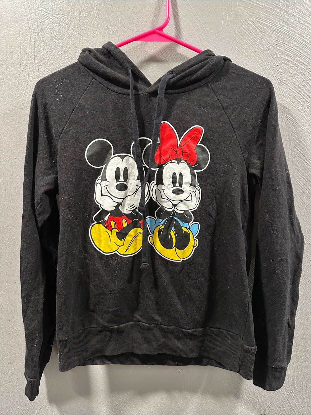 Disney Black Hooded Crewneck with Mickey & Minnie Graphic